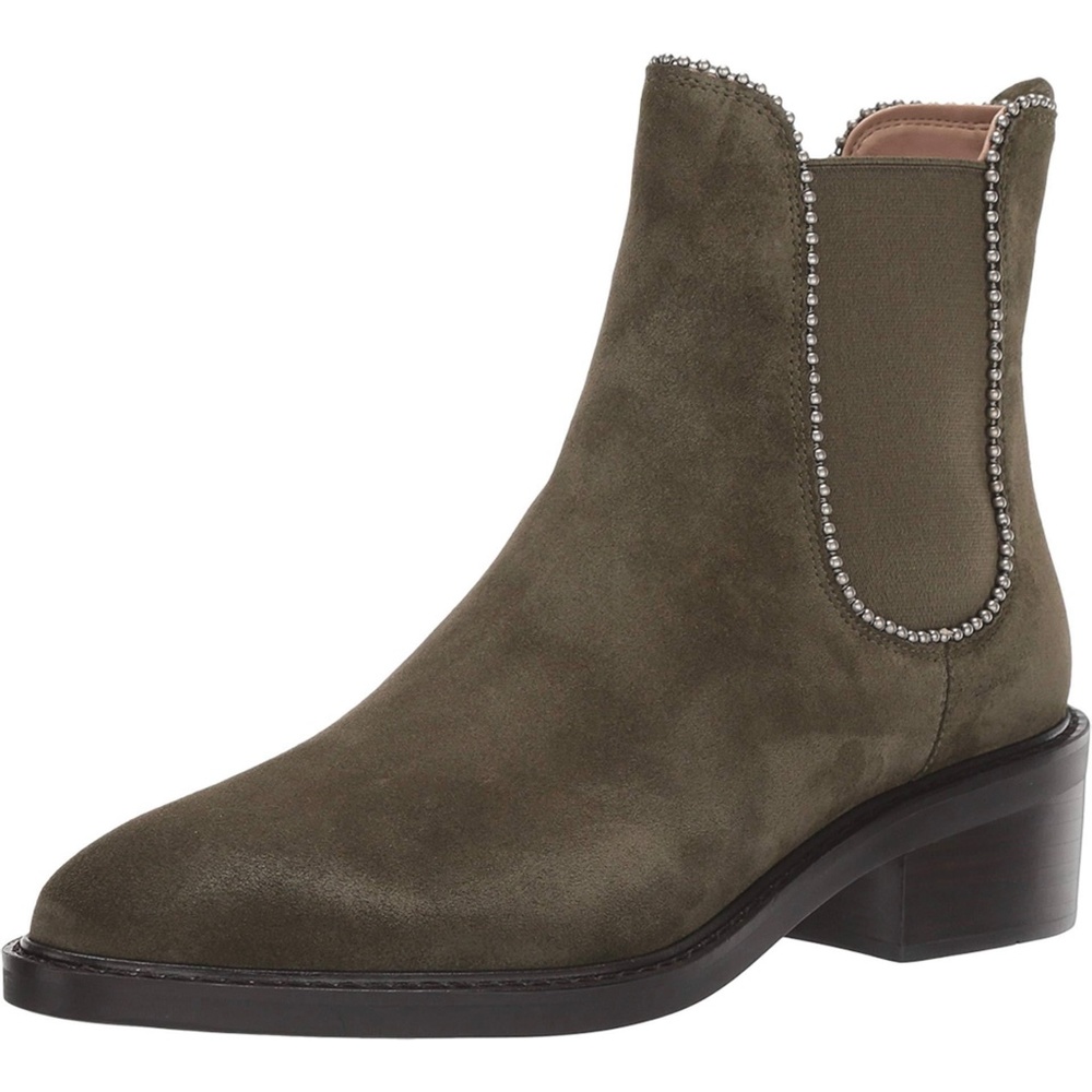 Coach Bowery bead Chelsea Khaki Green Suede Leather Ankle Fashion Boots Booties - Picture 3 of 14